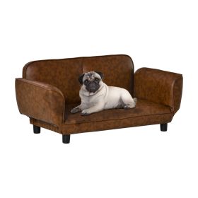 Pet Sofa Dog Bed Couch, Foldable Cat Lounger PU Leather Cover for Small & Large Sized Animals, 39" x 21.75" x 17.75", Brown