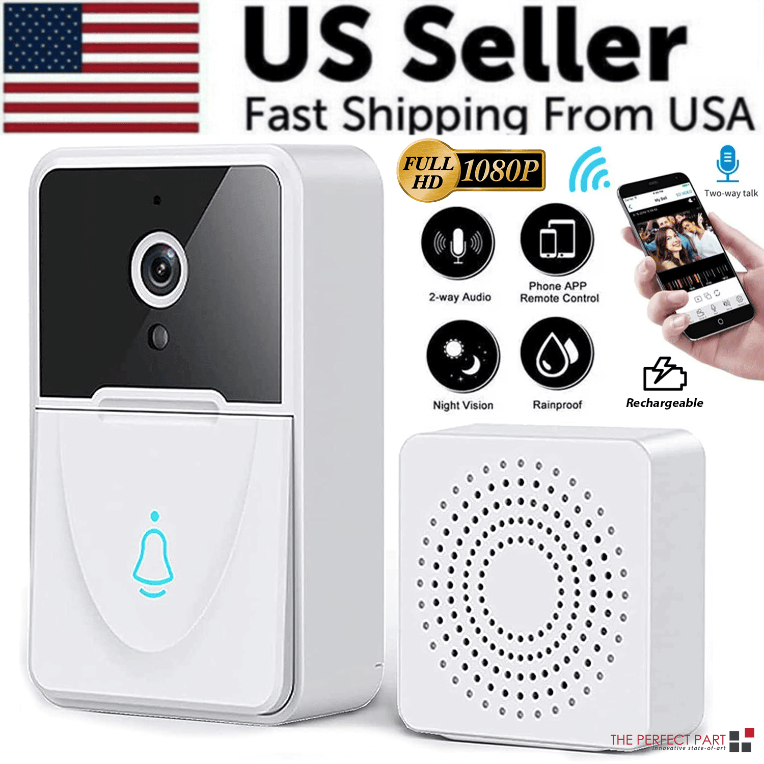 Wireless Security WiFi Smart Doorbell Intercom Video Camera Bell Chime ...