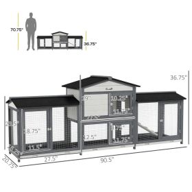 Wooden Rabbit Hutch Bunny Cage Pet Playpen House Enclosure With Double Side Run Boxes, No Leak Tray, Ramp, For Rabbits, Chickens, Ducks, Guinea P (Option: Black Gray)
